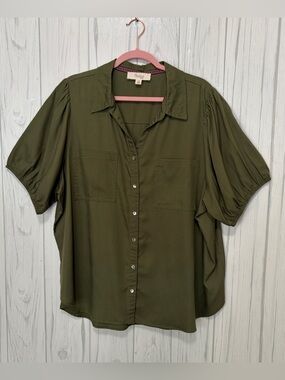 NURTURE by WESTBOUND Woman Puff Sleeve Lyocell Button Down, 1X